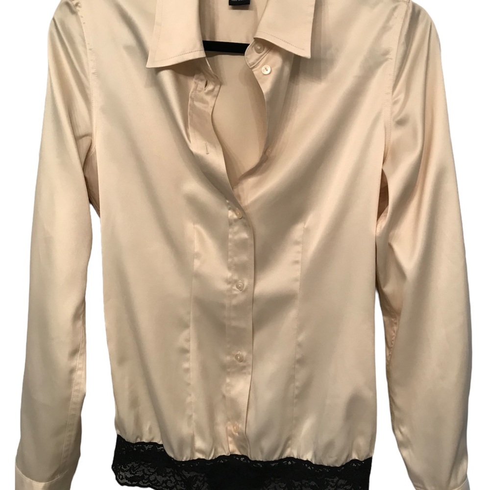 NWOT Victoria’s Secret satin button down shirt with black lace thong.Size S